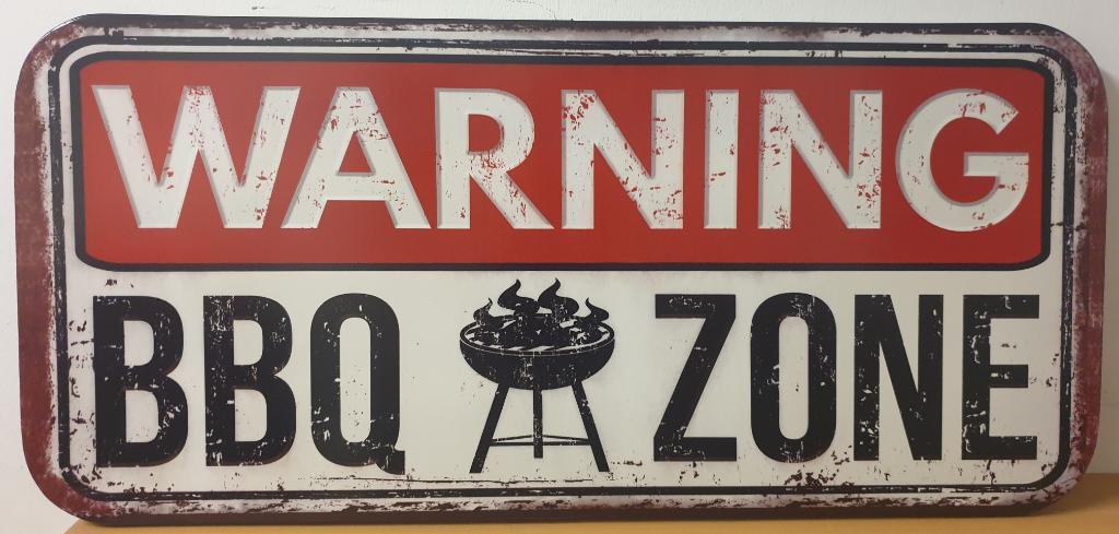 Warning BBQ Zone XXL reclamebord van metaal wandbord deco, Info@deconoord.nl, Deco Noord, Nieuw, Ophalen of Verzenden