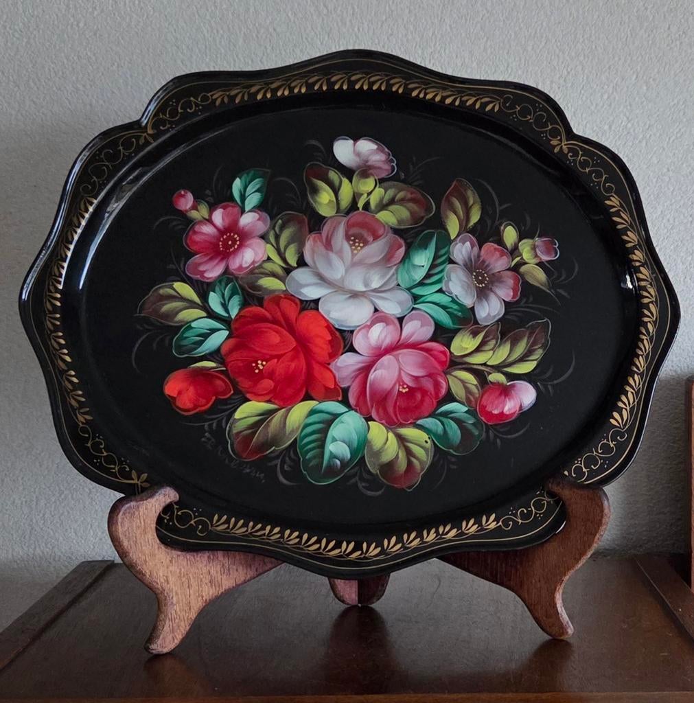 Vintage Zhostovo dienblad, Ophalen of Verzenden, Gebruikt, Rechthoekig, Metaal