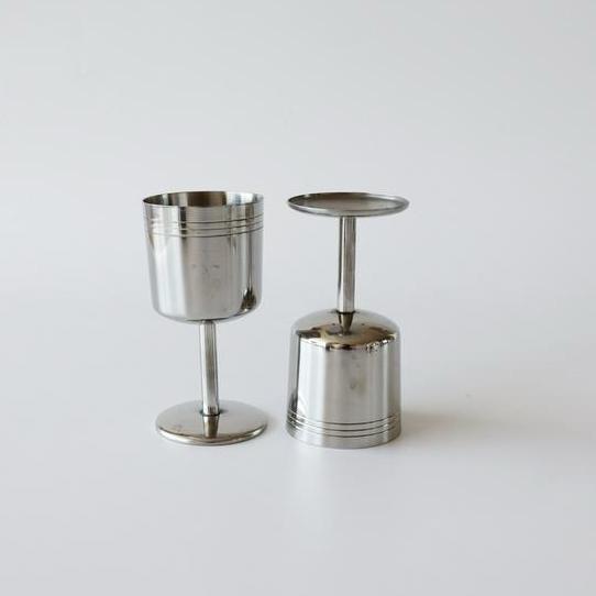 Vinage rvs wijnglazen chroom set van 2, Ophalen of Verzenden