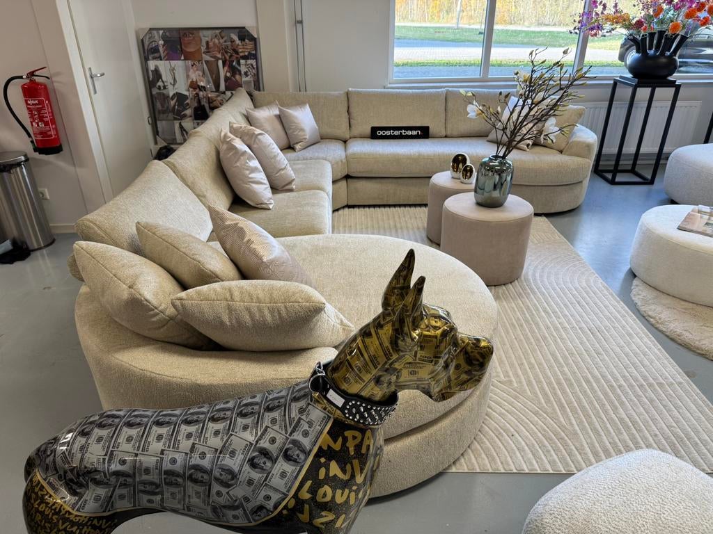 Luxe Velvet Teddy U-bank Cocona 170x380x300cm Beige Sand NEW, Oosterbaan, Info@oosterbaanwonen.nl, Venus 31 8448CE Heerenveen