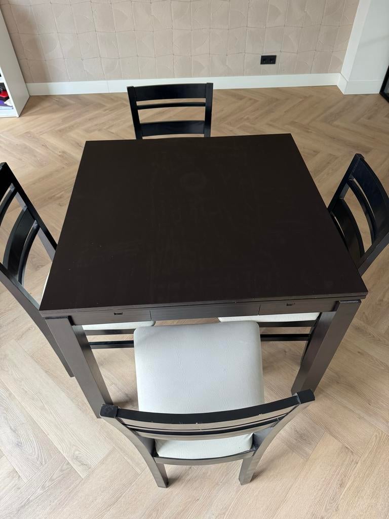 Houten tafel met 4 stoelen set, Ophalen, Gebruikt, 6 tot 8 stoelen