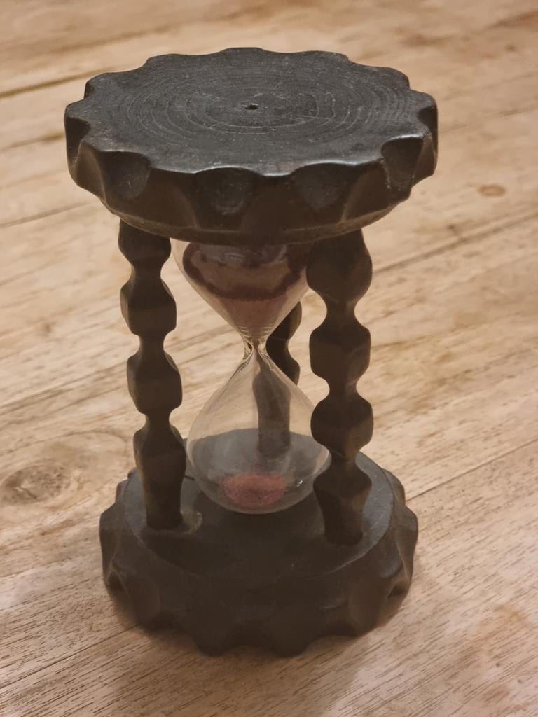 Antieke Houten Zandloper met Glas, Ophalen of Verzenden