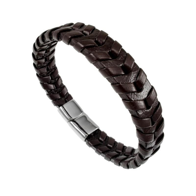 Donkerbruin Gevlochten Leren Stalen Sluiting Armband - Heren, Birgitta-Gracht 33, 6465 EL Kerkrade, Nederland, Verzenden, Zwart