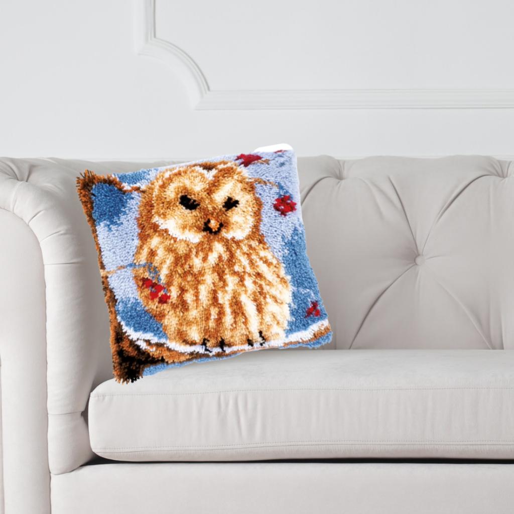 Smyrna, latch hook kussen, diy kit, uil in de sneeuw, zelf m, D, Nieuw, Ophalen of Verzenden, D