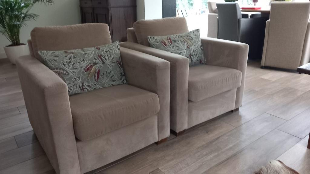 2 fauteuils, beige stof, Ophalen