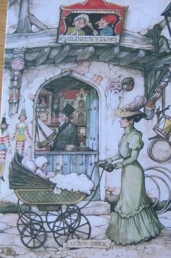 Anton Pieck - vrouw met kinderwagen voor speelgoedwinkel, Verzenden, 1980 tot heden, Ongelopen, Overige thema's