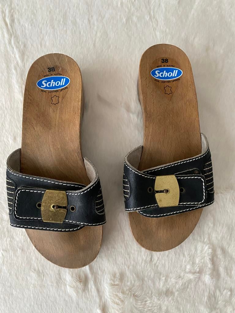 Scholl / kleppers /sandalen mt. 38 / vintage, Kleding | Dames, Schoenen, Ophalen, Zo goed als nieuw, Zwart, Sandalen of Muiltjes
