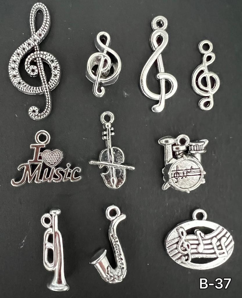 10x antiek zilveren bedels hangers muziekinstrumenten B-37, Ophalen of Verzenden, Nieuw, Bedel