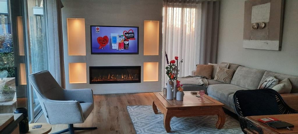 Cinewall, tv kast, renovatie +31687823495 whatsapp, Ophalen of Verzenden, Zo goed als nieuw, Vrijstaande haard, Elektrische haard