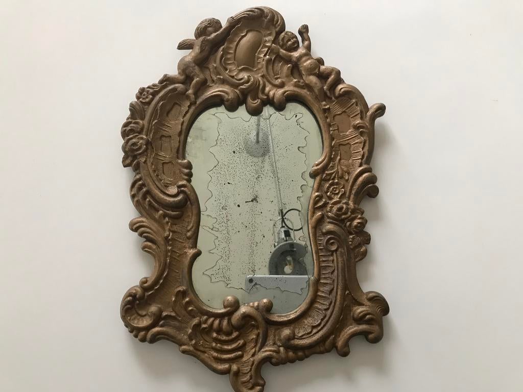 Antieke ovale zware koperen spiegel, Ophalen of Verzenden, Ovaal, Minder dan 50 cm