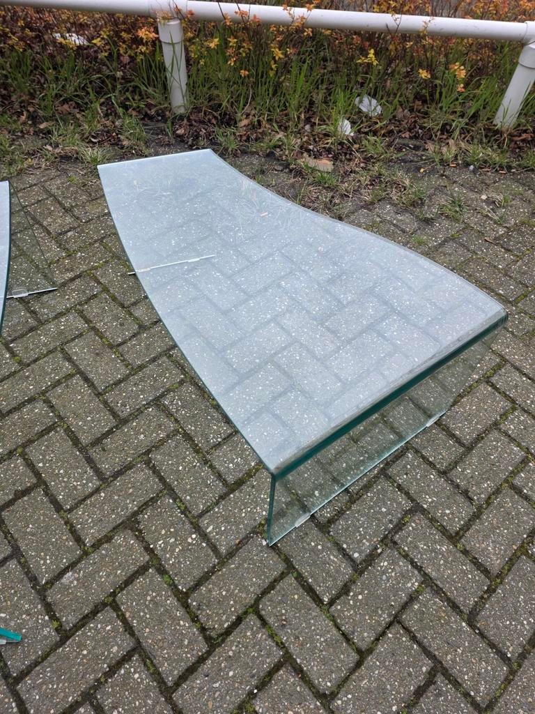 Fiam Italia salontafels van gebogen glas - 2 stuks, Ophalen, Gebruikt, 100 tot 150 cm, 50 tot 100 cm