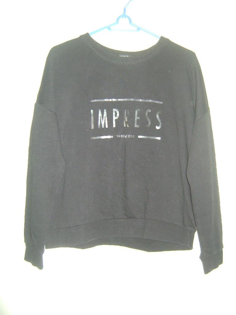 Zwarte sweater met spiegelende letters - maat XS, Ophalen of Verzenden, Gedragen, Maat 34 (XS) of kleiner, Zwart