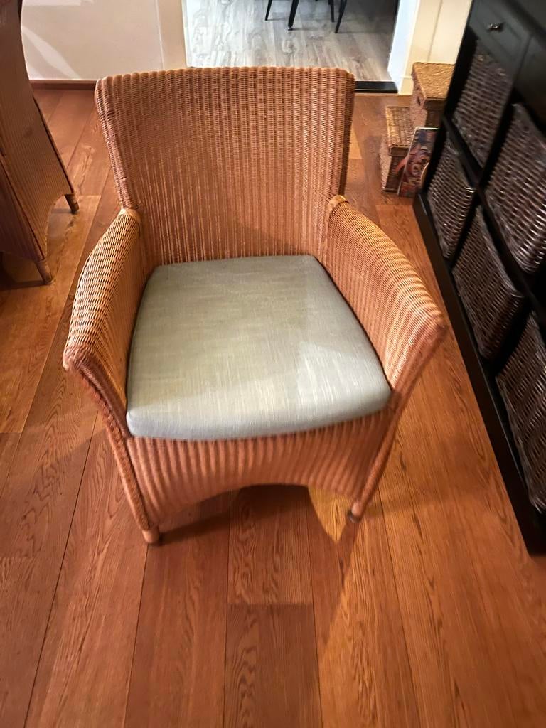 Set van 4 loom eetkamerstoelen met losse zitting, Gebruikt, Bruin, Riet of Rotan, Ophalen of Verzenden