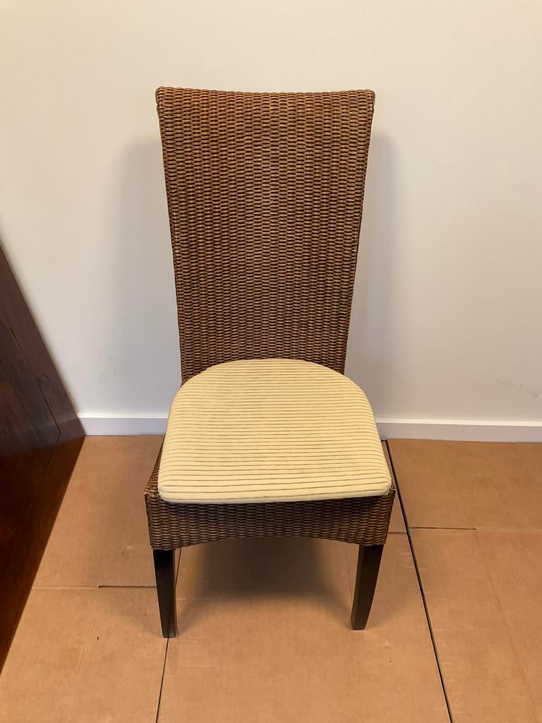 6 Lloyd Loom eetkamerstoelen met kussens, Ophalen of Verzenden, Gebruikt, Bruin, Vijf, Zes of meer stoelen