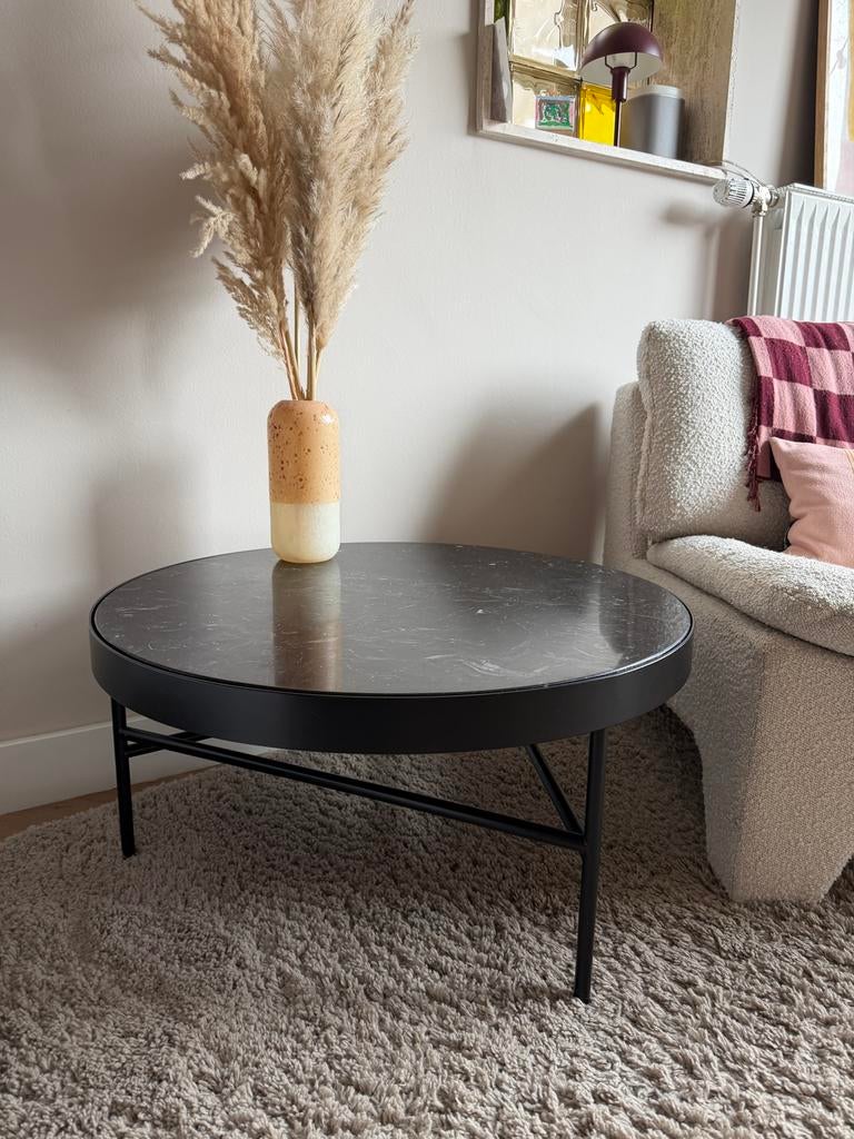 Ferm living salontafel met marmeren blad, Ophalen, Gebruikt, 100 tot 150 cm, Rond