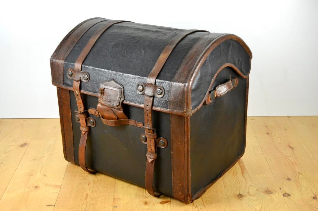 Antieke Gevlochten Reiskoffer met Zwarte Canvas (ca.1895), Ophalen, Gebruikt, Overige materialen, 50 tot 75 cm