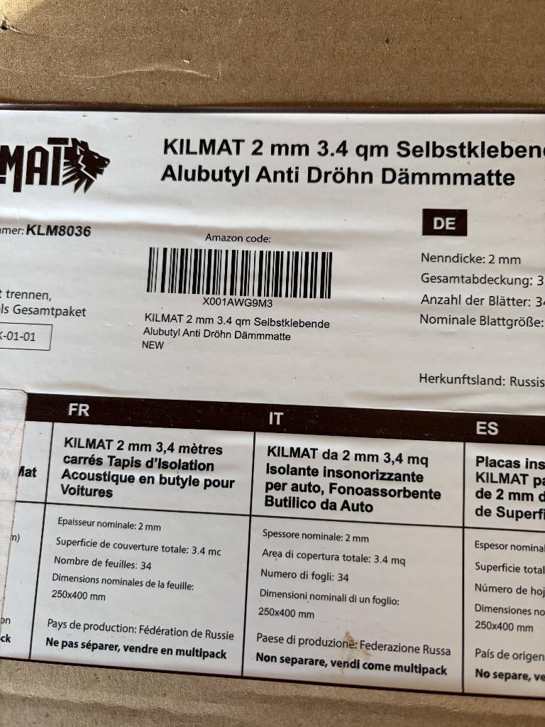 KILMAT 2 mm Geluidsisolatie / Anti-dreun Mat – 3,4 m², Overige materialen, Kilmat, Nieuw, 5 tot 10 m²