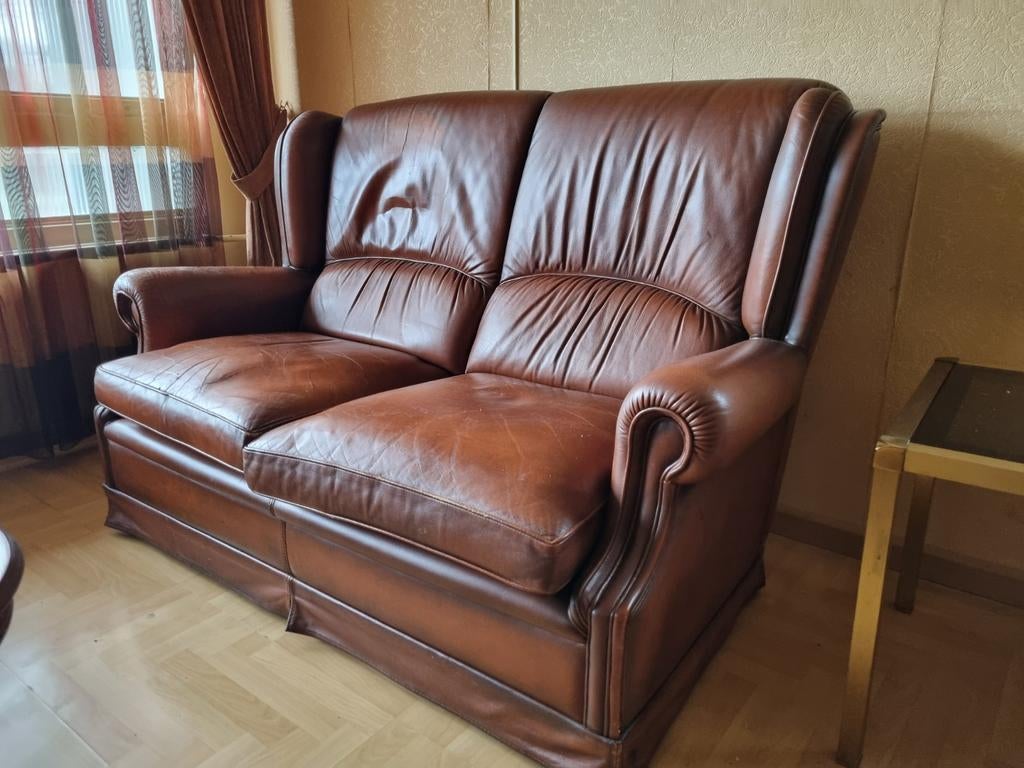 gratis leren bank + 2x stoel fauteuil t/m 4 apr Oosterhout, Ophalen, Gebruikt, 75 tot 100 cm, Minder dan 150 cm