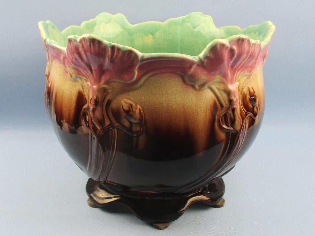 Grote Art Nouveau keramiek cachepot /bloempot Majolica, Ophalen of Verzenden