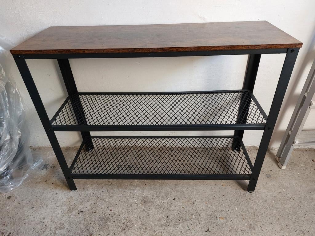 Stelling met houten blad en metalen roosters, Ophalen, Gebruikt