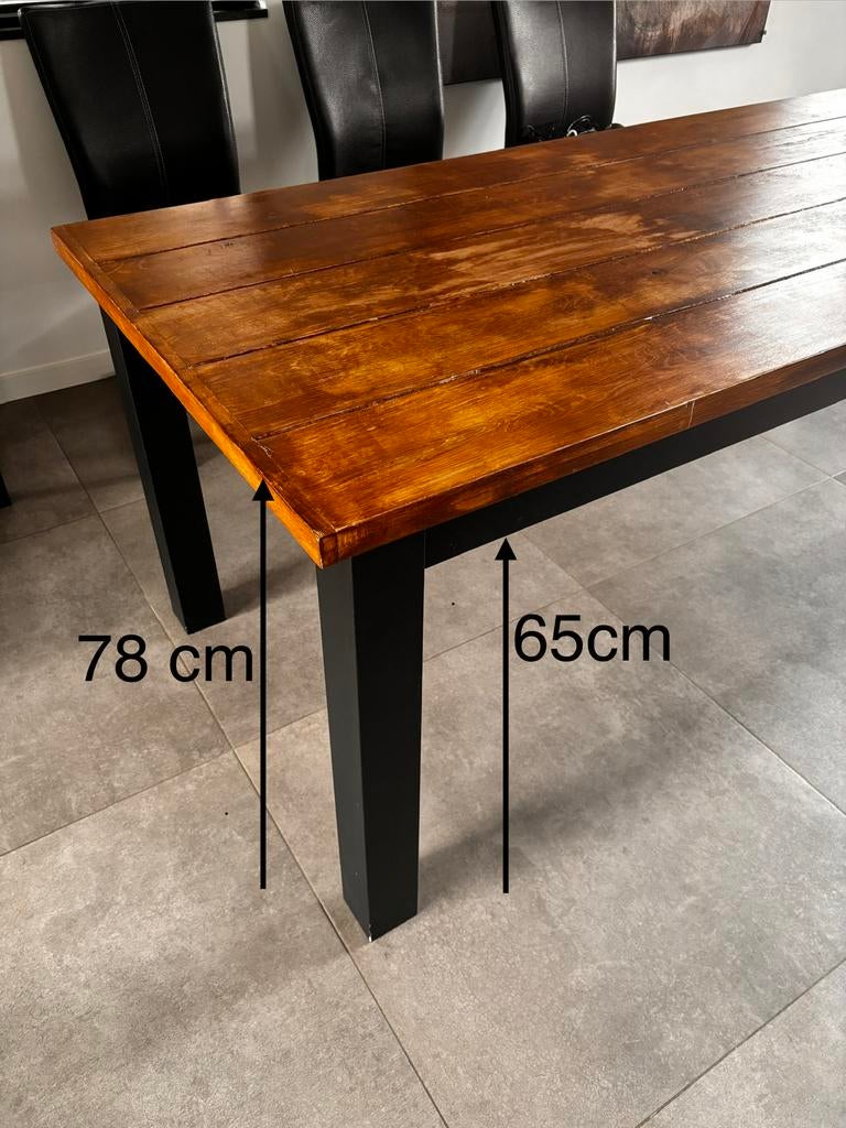 Massief eiken houten tafel, Ophalen, Gebruikt, Eikenhout, 200 cm of meer