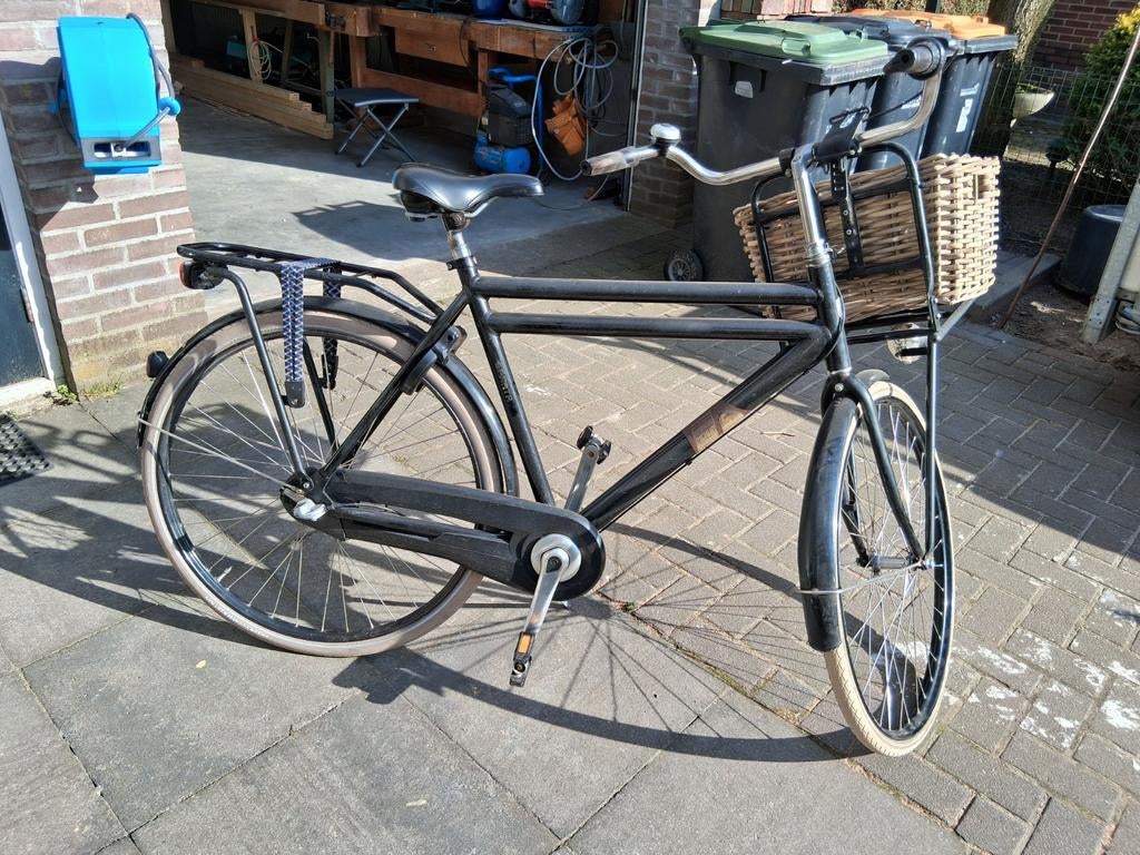 Zwarte herenfiets met mand, Ophalen, Gebruikt, Overige merken