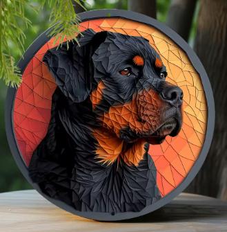Vintage rond bord van metaal - Rottweiler Origami (20cm), Huis en Inrichting, Woonaccessoires | Wanddecoraties, Nieuw, Ophalen of Verzenden