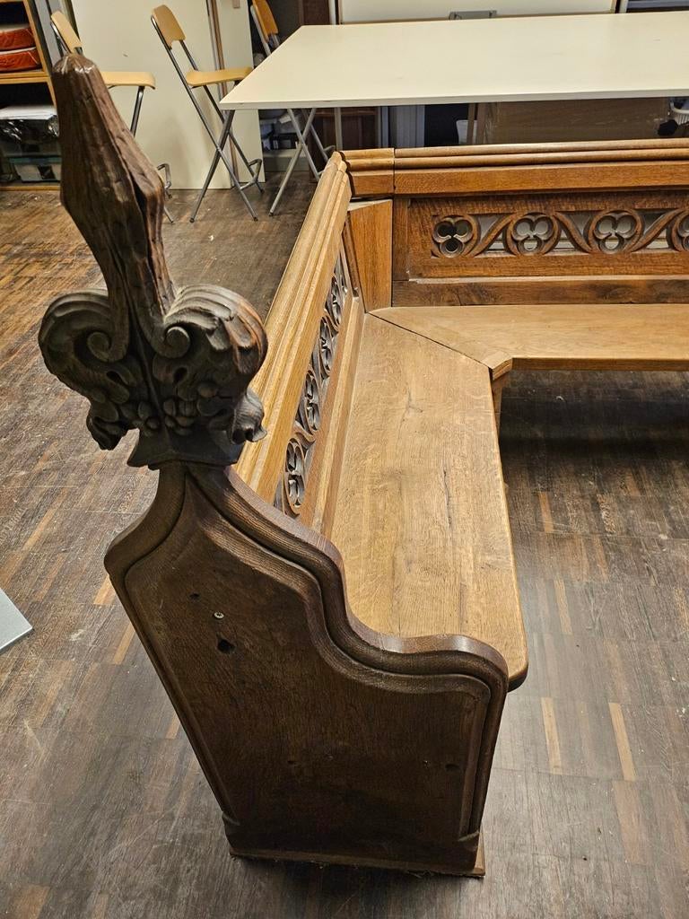 Antieke 17e-eeuwse Eiken Kerkbank - hoekbank, Antiek en Kunst, Antiek | Meubels | Stoelen en Banken, Ophalen of Verzenden