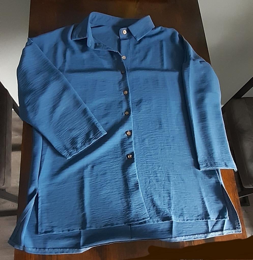 Luchtige damesblouse katoen-linnenmix maat 38, Ophalen of Verzenden, Zo goed als nieuw, Maat 38/40 (M), Blauw