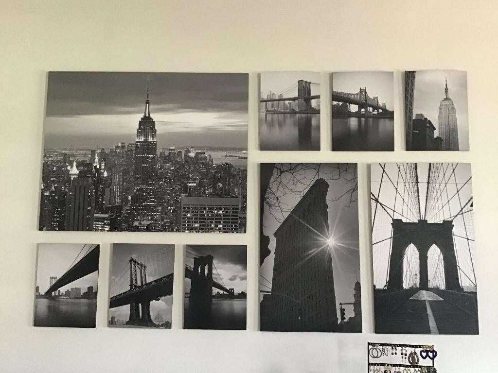 9 foto schilderijen Brooklyn Bridge, Ophalen, 125 cm of meer, Zo goed als nieuw, Schilderij