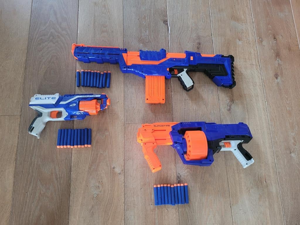 3 nerfpistolen met pijltjes, Kinderen en Baby's, Speelgoed | Buiten | Actiespeelgoed, Ophalen of Verzenden, Gebruikt