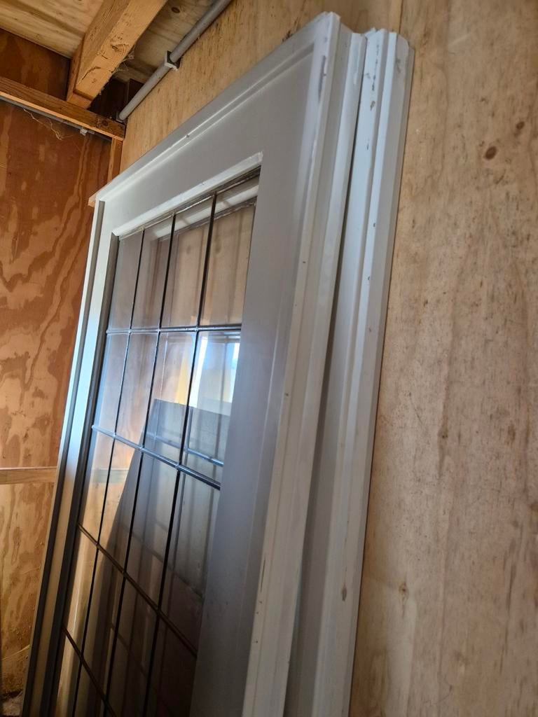 2x Ensuite schuifdeuren met glas in lood (81,5x211,5 cm), Doe-het-zelf en Verbouw, Deuren en Horren, Ophalen, Gebruikt, 80 tot 100 cm