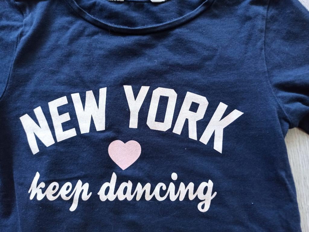Donkerblauw longsleeve s 'New York keep dancing' maat 98, Kinderen en Baby's, Kinderkleding | Maat 104, Gebruikt, Meisje, Shirt of Longsleeve