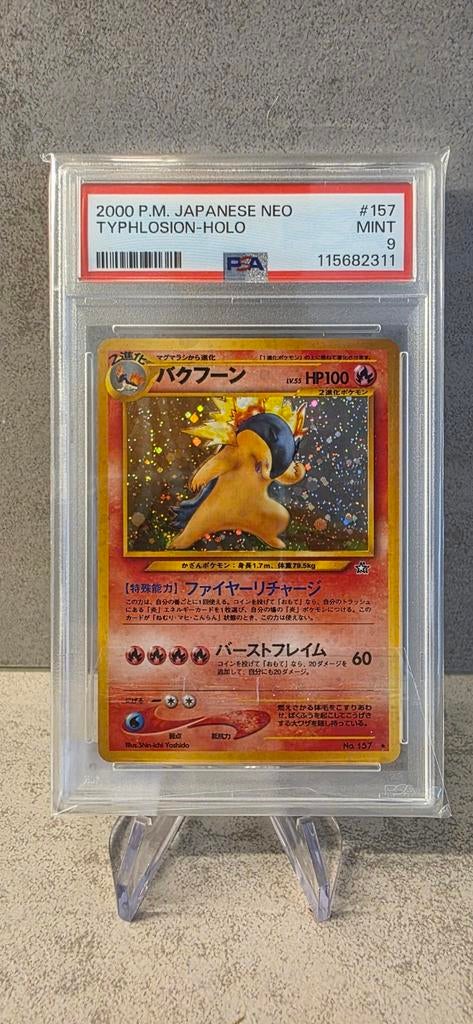 Typhlosion 157 Japanse Neo Genesis PSA 9 Pokémon Kaart, Ophalen of Verzenden