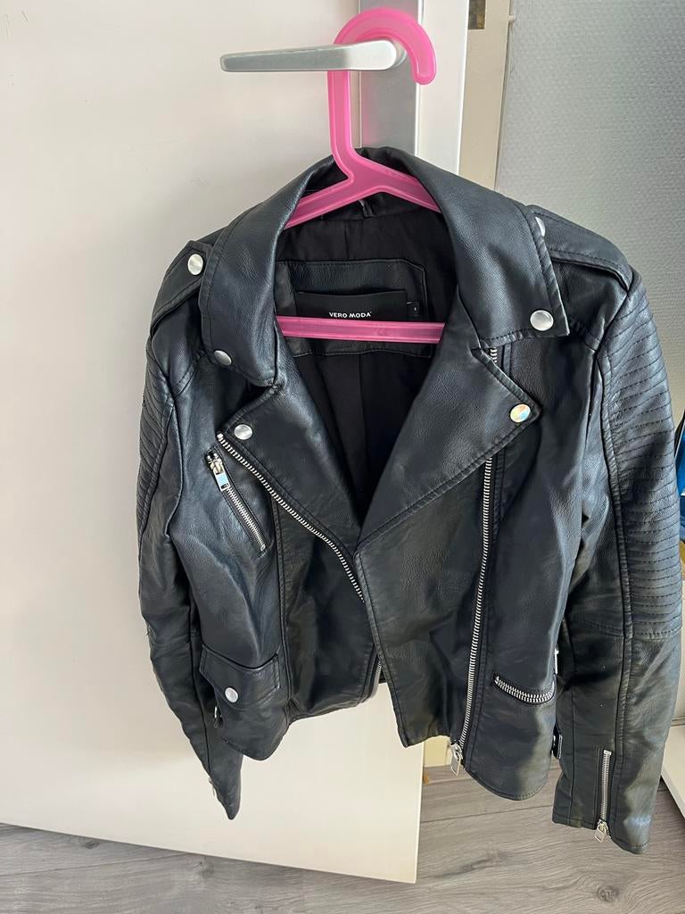 Vero Moda Zwart Imitatie Leren jasje Bikerjack Maat S, Ophalen of Verzenden, Zo goed als nieuw, Maat 36 (S), Zwart