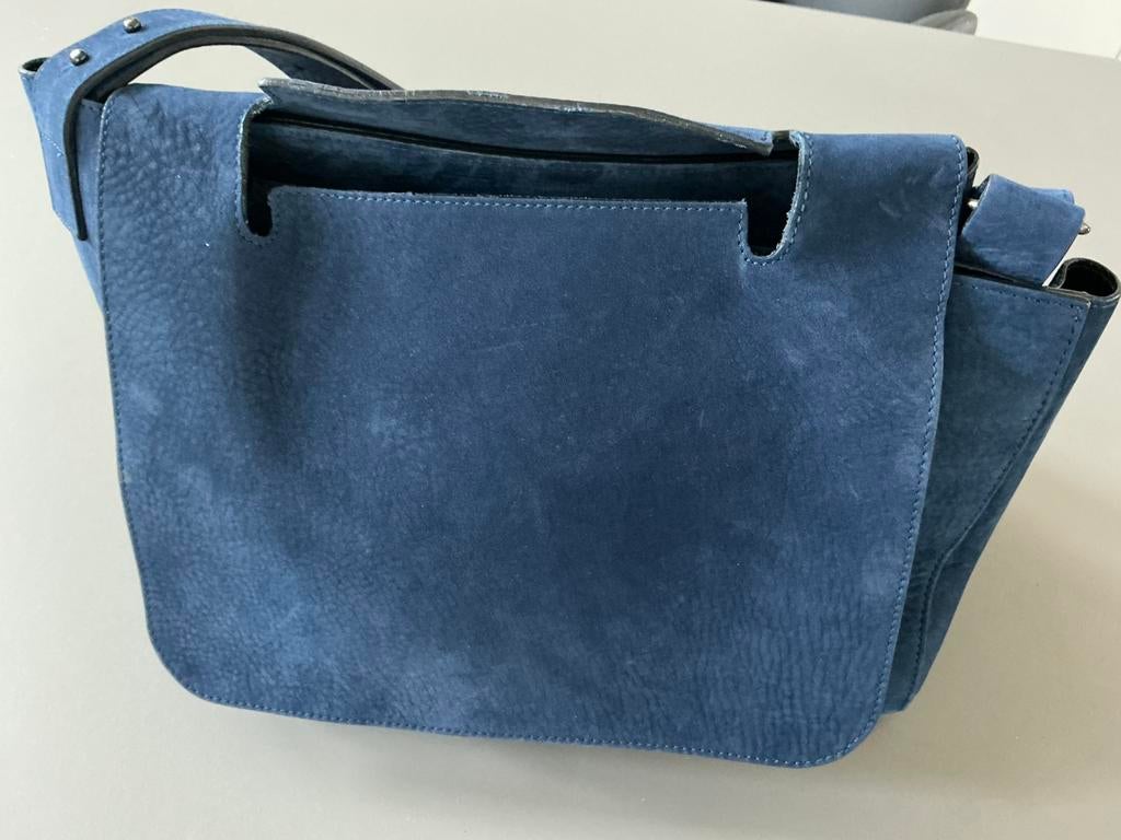 Suède tas in jeansblauw, Ophalen of Verzenden, Zo goed als nieuw, Blauw, Handtas