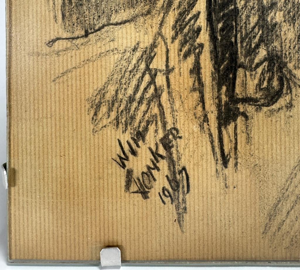 709. Tekening en kunstboek, Willem Jonker - portret, 1967, Ophalen of Verzenden