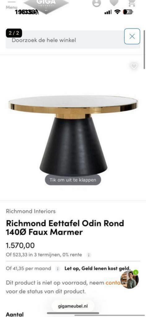 RICHMOND EETTAFEL ODIN 140 CM, Huis en Inrichting, Tafels | Salontafels, Gebruikt, 100 tot 150 cm, Rond, Ophalen of Verzenden