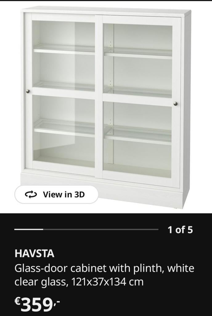 Witte HAVSTA vitrinekast met glazen schuifdeuren, Huis en Inrichting, Kasten | Vitrinekasten, Ophalen, Nieuw, 25 tot 50 cm