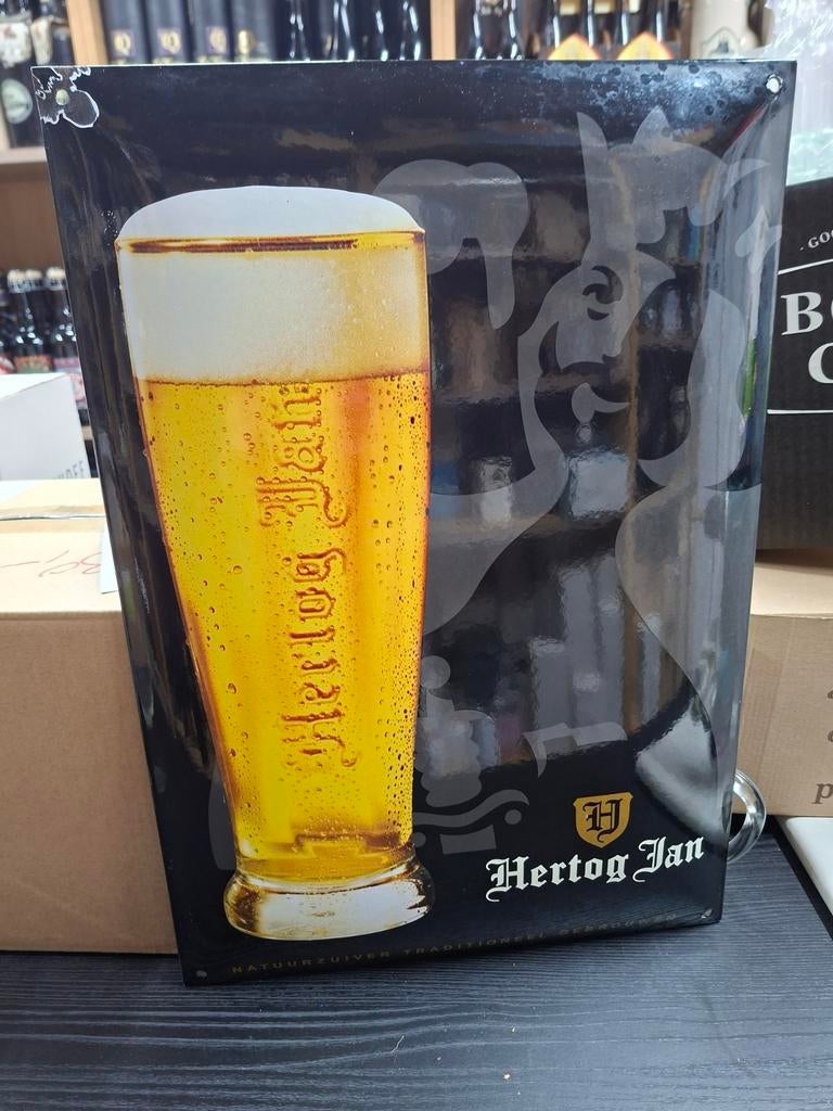Hertog Jan Bier Emaille Bord - Vintage Glans 35x50cm, Ophalen of Verzenden, Zo goed als nieuw, Reclamebord, Plaat of Schild, Hertog Jan
