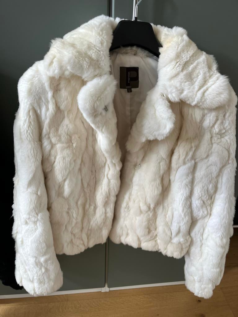 Wit konijnenbont jasje maat 40, Ophalen, Gedragen, Maat 38/40 (M), Wit