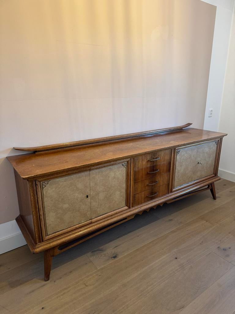 Antiek massief houten dressoir, Ophalen, Gebruikt, 200 cm of meer, Met lade(s)