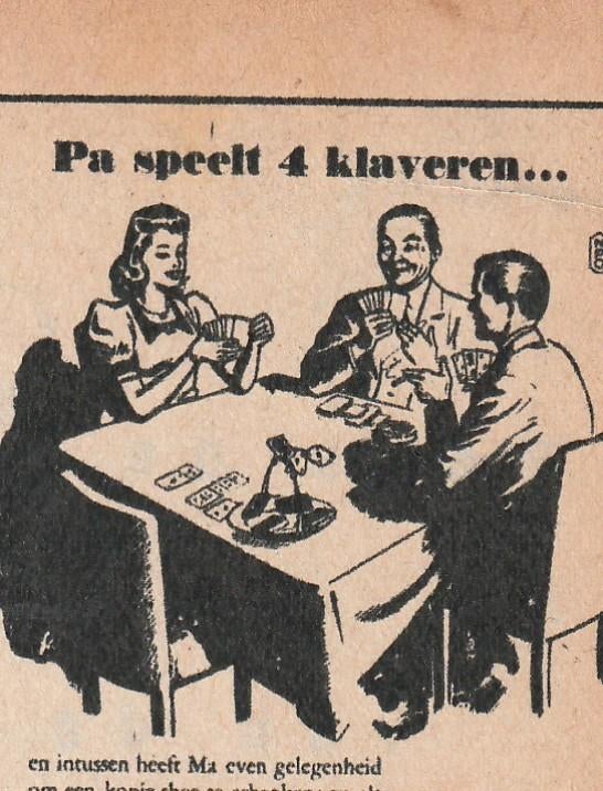 retro reclame 1946 Van Dungen chocolade kaartspel klaveren, Verzenden, Overige typen