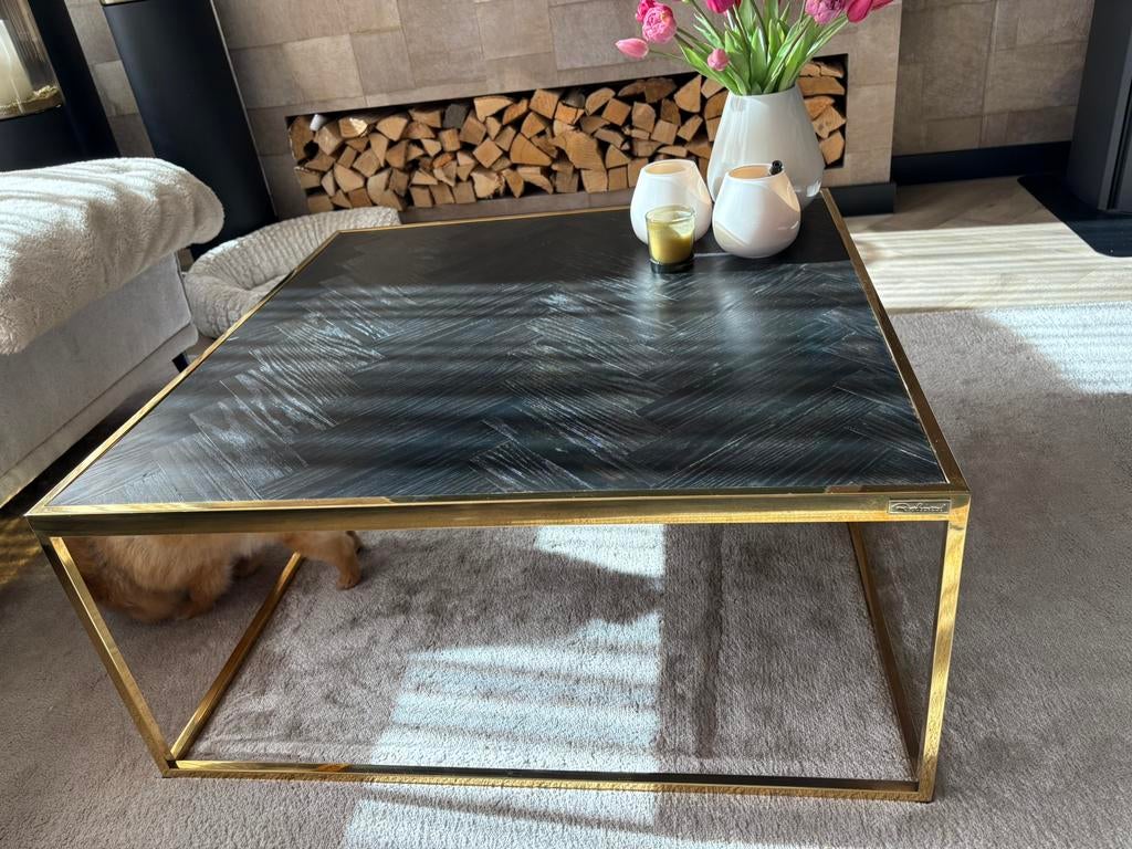 Richmond salontafel 90x90 goud, Ophalen, Gebruikt, 100 tot 150 cm, 50 tot 100 cm