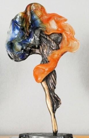 Sculptuur Brons en glas, Art deco, Handgemaakt, Brons, Beeld