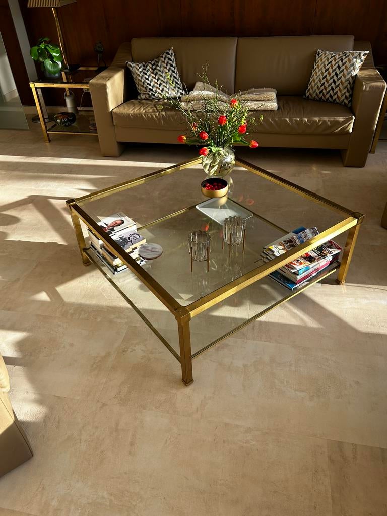 Stijlvolle set messing & glazen tafels – echte blikvanger!, Huis en Inrichting, Tafels | Salontafels, Ophalen, 50 tot 100 cm, Rond