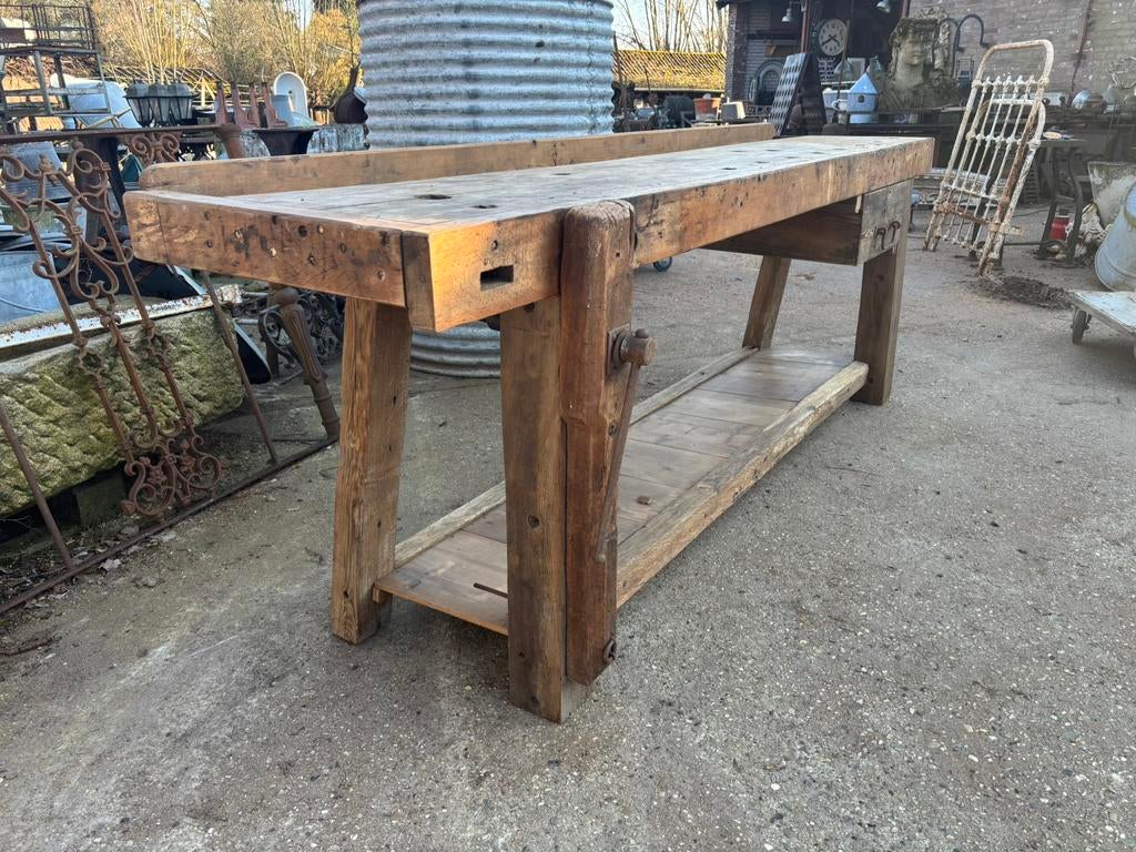 Timmermanswerkbank of industriële houten werkbank sidetable, Ophalen of Verzenden