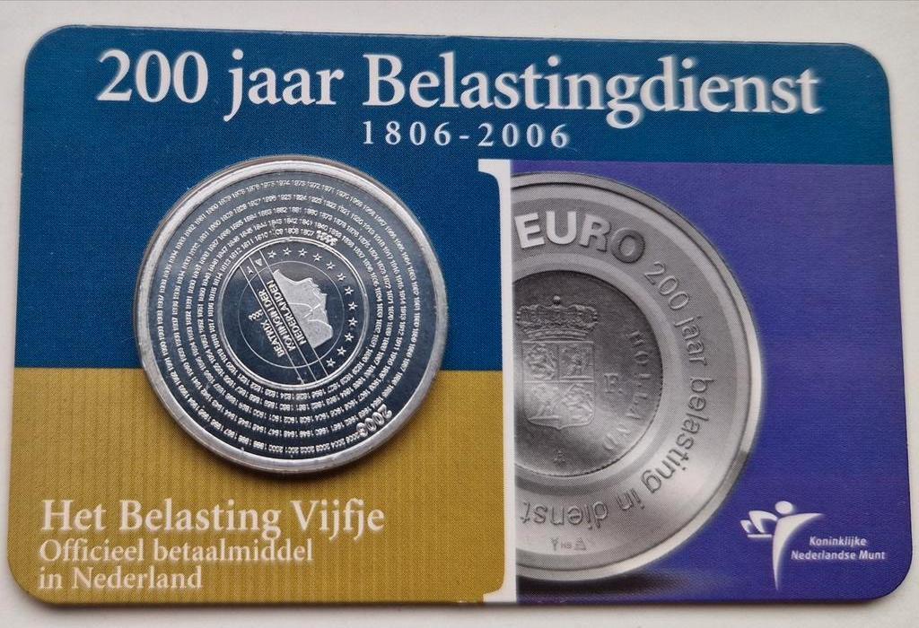 Het Belasting vijfje 2006 in coincard, Koningin Beatrix, Zilver, Euro's, Ophalen of Verzenden