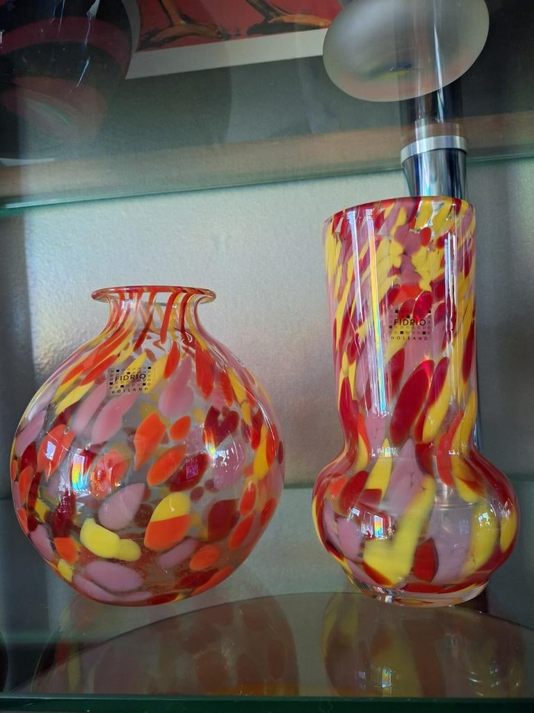 2 prachtige Fidrio vaasjes.DALEN,DRENTHE, Ophalen of Verzenden, Minder dan 50 cm, Rood, Glas