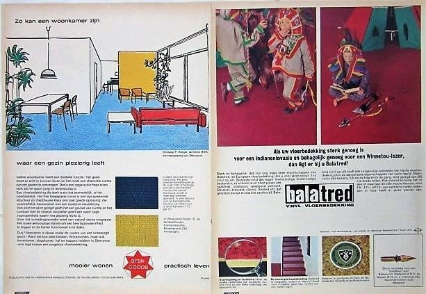 11 vintage advertenties interieur 1966 wonen decoratie, Ophalen of Verzenden, Zo goed als nieuw, Reclamebord